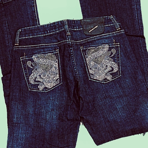 Ed Hardy Rare Crystal Encrusted Love Kills Slowly Skull Bootcut Jeans Sz. 29 NWT - Picture 5 of 14